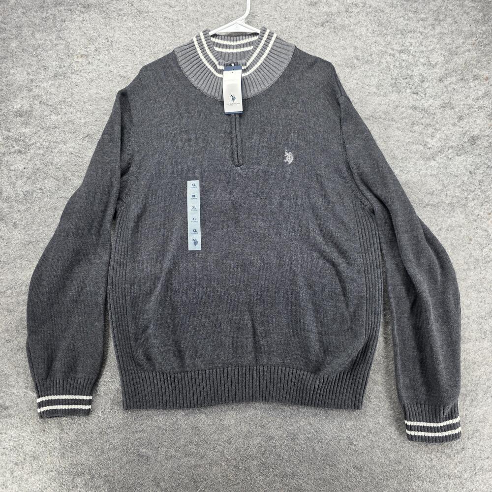 U.S. POLO ASSN. Sweater Pullover Unisex XL Gray Mock Neck 1/4 Zip Embroidered